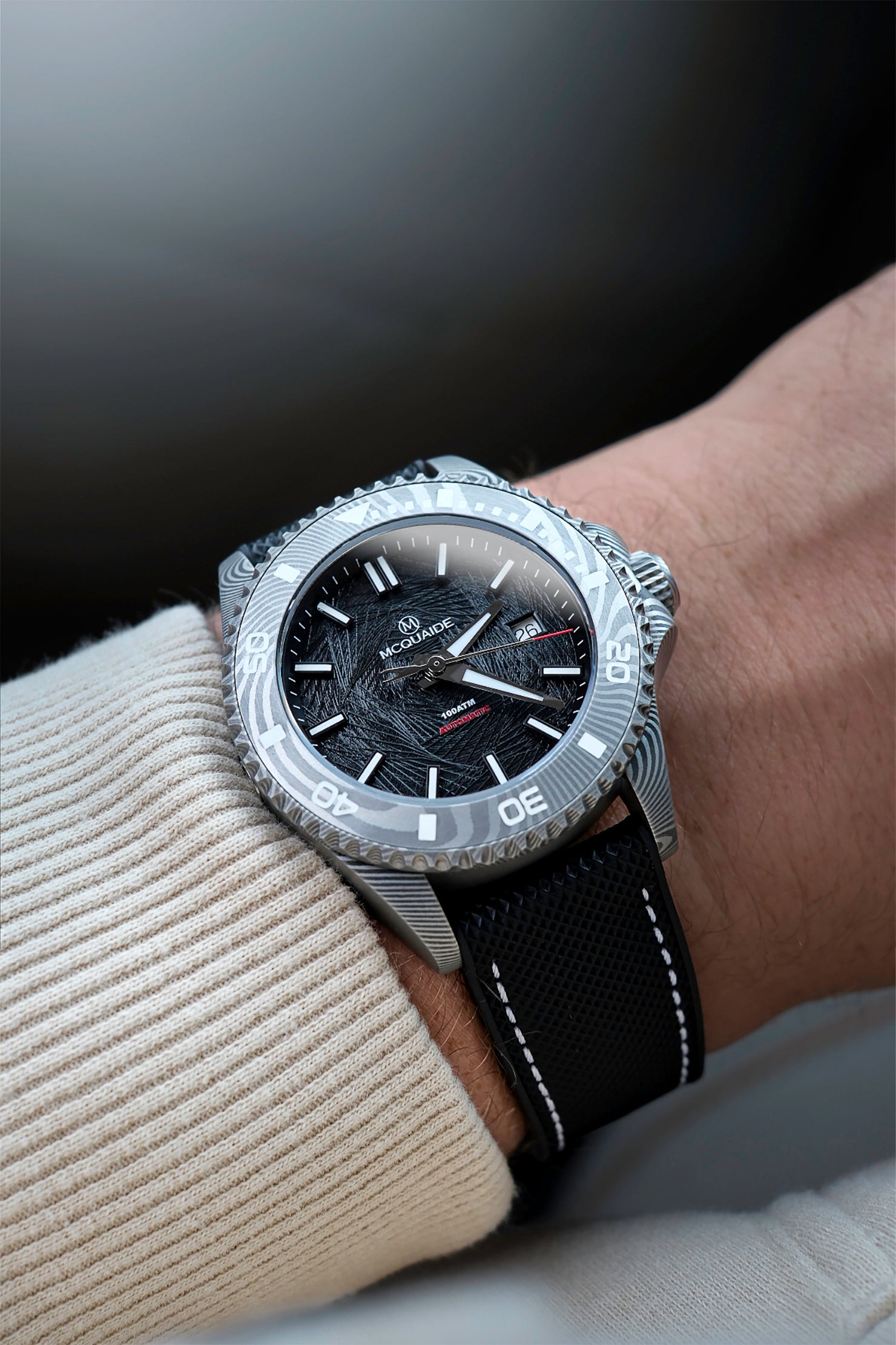 McQuaide Q1 Damascus Steel watch on wrist