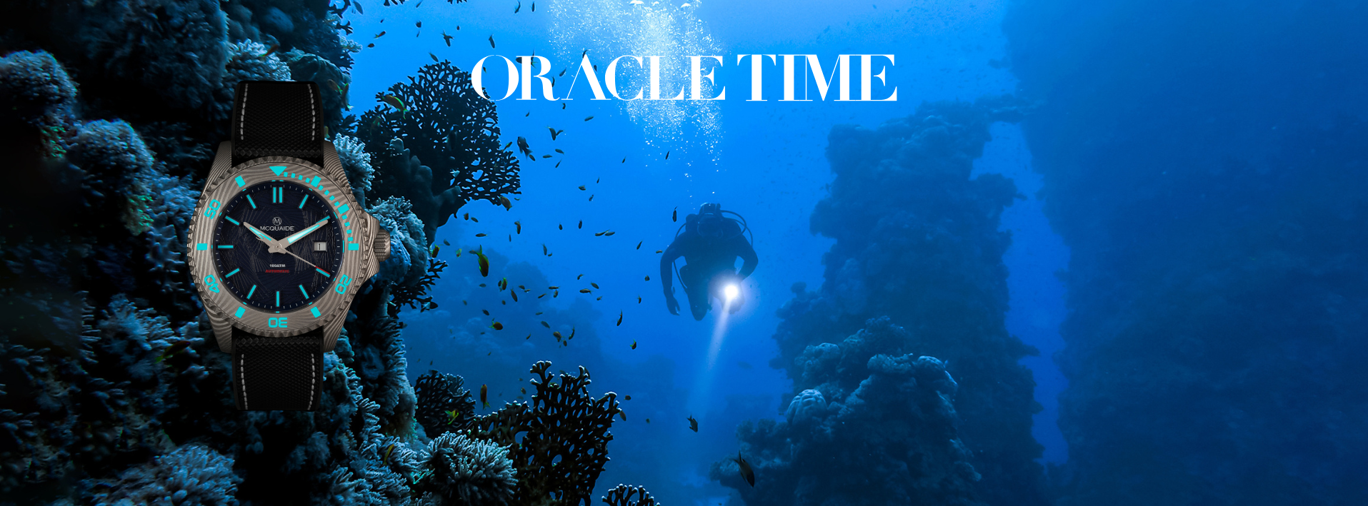 A diver with the McQuaide Q1 Abyss Damascus Steel Watch