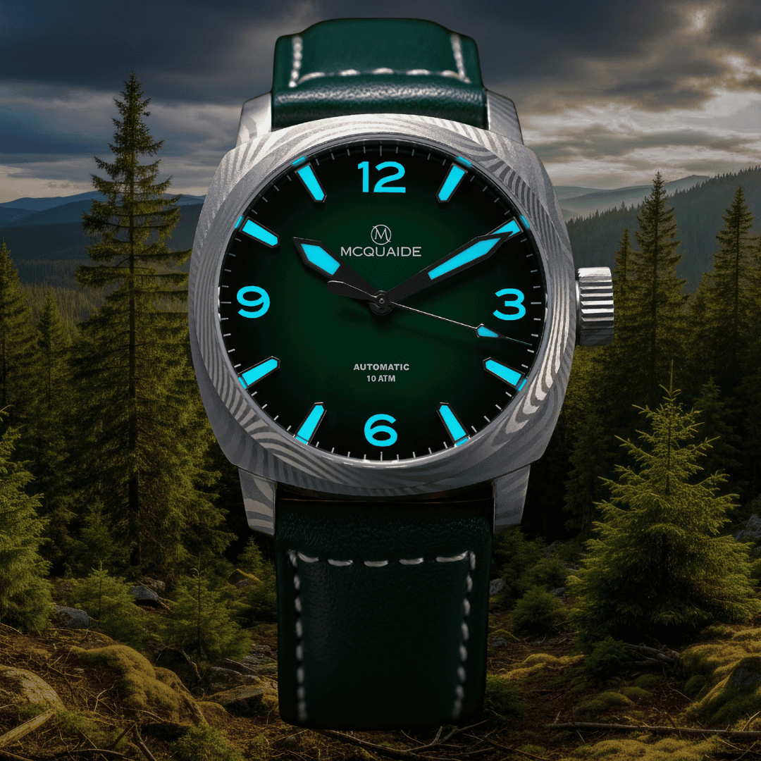 The McQuaide C1 evergreen with a forrest background in lume