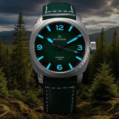 The McQuaide C1 evergreen with a forrest background in lume