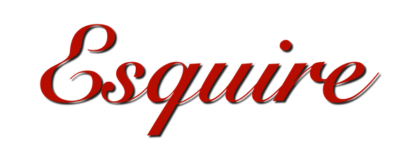 The Esquire brand logo in red cursive script with a black outline and drop shadow, set against a plain white background.