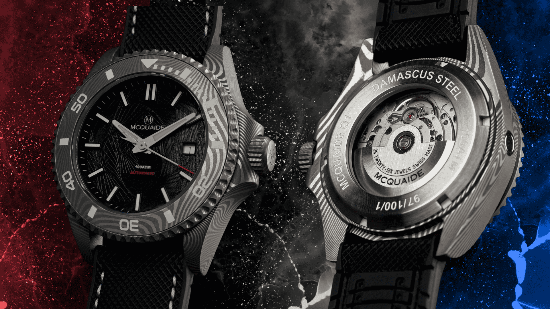 McQuaide Q1 Damascus Steel watch font and back
