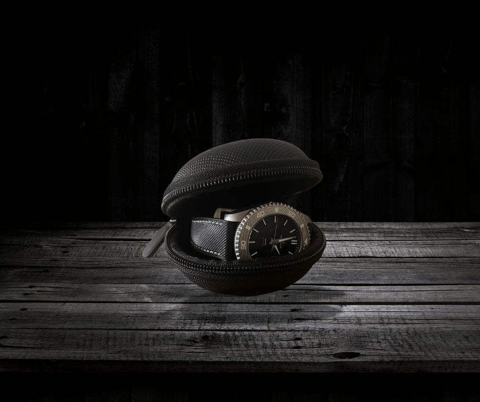 McQuaide watch travel case with Damascus Steel McQuaide Q1