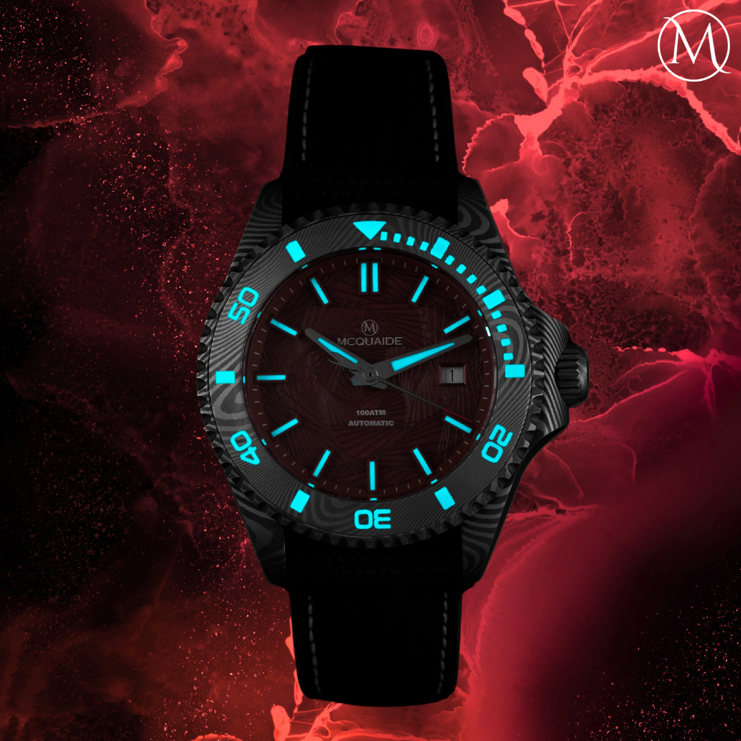 The McQuaide Q1 Crimson Damascus Steel Watch 