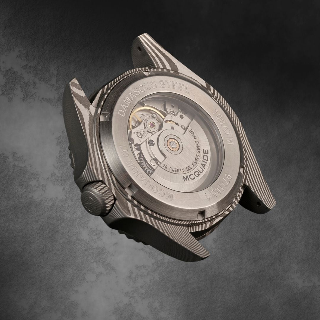 The exhibition caseback of the McQuaide Q1