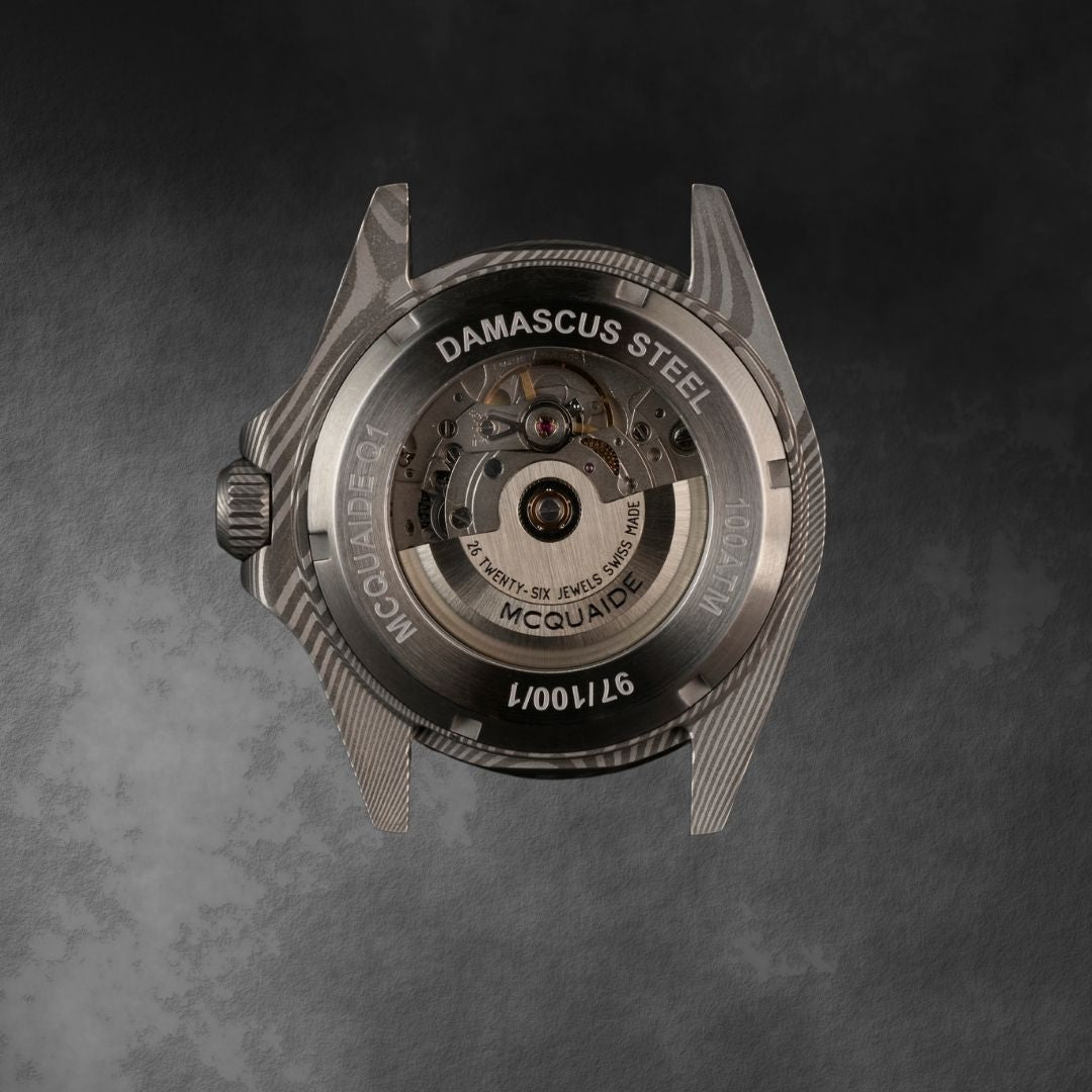 The exhibition caseback of the McQuaide Q1 2
