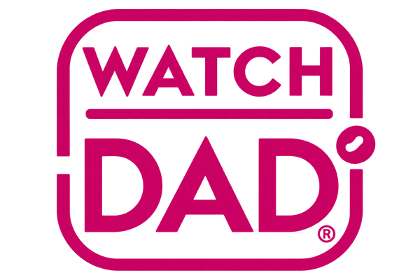 The Watch Dad logo in a vibrant magenta pink color on a solid white background.